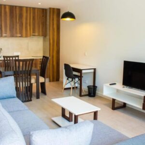 Гостиная и кухня апартаментов в Palm Aparthotel, Мапуту