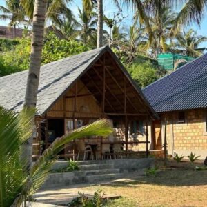 Дом и крытая веранда Villa Palmeira среди пальм недалеко от Praia da Barra